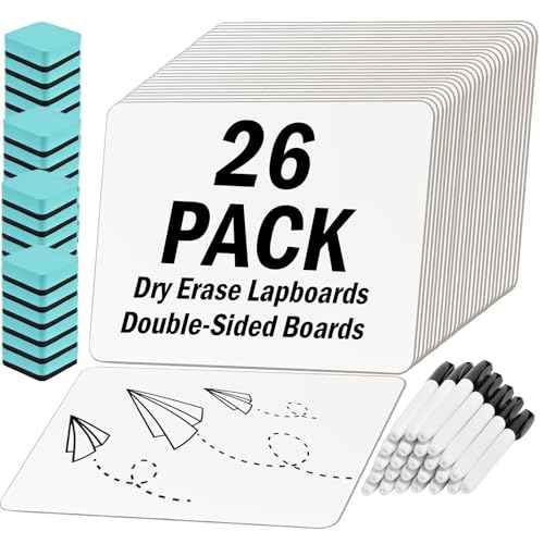 26 Pack Small Dry Erase Boards Classroom Pack 12 x 9 Inch Double Sided Mini White Boards Dry Erase LapBoards for Teacher Supplies with 26 Erasers and 26 Markers