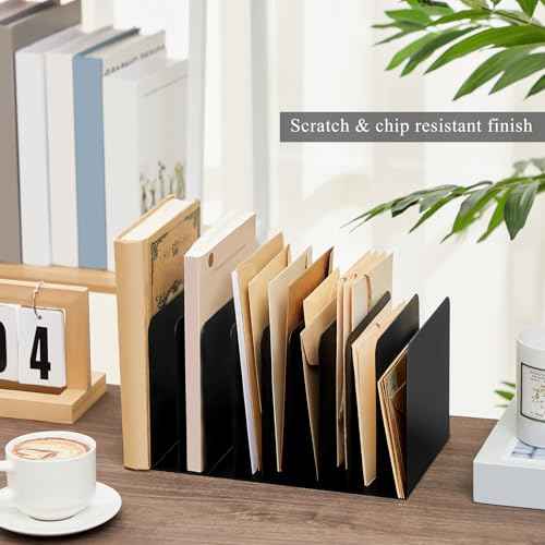 Suzile Metal Desk File Organizer 10 Compartments Metal Desktop Organizer File Sorter Office Organization File Holder for Home Classroom, Vertical File Organizer, 10.63" L X 5.79" W X 5.41" H