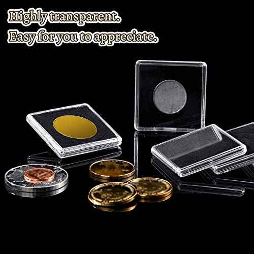 Leinuosen 150 Pcs Adjustable Acrylic Coin Cases for Collectors with Sponges 20/25/30/35/40 mm Coin Snap Holder Silver Dollar Protection Cases Dollar Collection Supplies