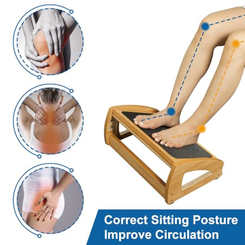 StrongTek Wooden Under Desk Footrest, 4 Height Settings, 400 lb Capacity, Natural