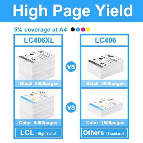LCL LC406XL Black Ink Cartridges Replacement for Brother LC406XL LC406 C406XLBK High Yield for MFC-J4335DW MFC-J4345DW MFC-J4535DW MFC-J5855DW MFC-J5955DW MFC-J6555DW MFC-J6955DW Printer (2PK)