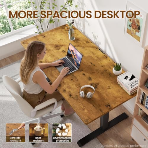 Veken 63x28 Inch Electric Height Adjustable Standing Desk - Brown | Wide Office Workspace