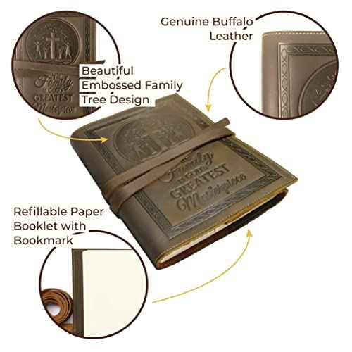 Leather Journal Refillable Notebook, Writing Journals for Women, Mens Journal Leather Notebook Cover with Embossed Religious Tree of Life, Leather Bound Plain Paper Travel Diary for Writing with Pen