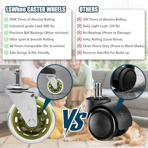 3" Office Chair Wheels Replacement, Roller Blade Wheels - Set of 5, 880LBS Heavy Duty, Noiseless & Rolling Casters (Hardwood/Carpet/Tile), Universal Fit Most Desk & Gaming Chairs, Transparent