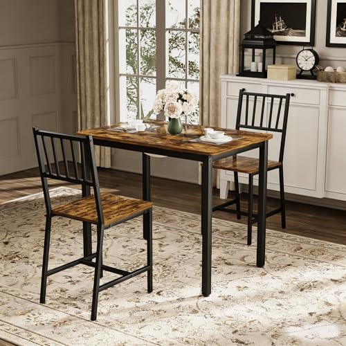 KEIKI 3-Piece Dining Table Set Brown – Space-Saving Bar Table with 2 Chairs
