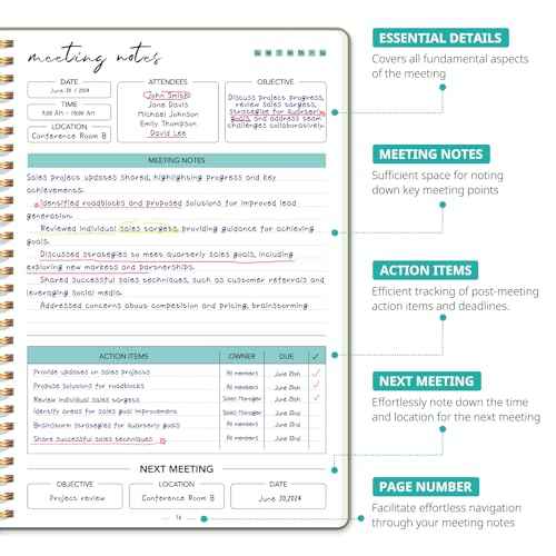 6 Pack of Meeting Notebook for Work Organization - Work notebook with action items, Meeting Minutes Planner Notebook, Perfect Office Supplies for Men & Women - Green