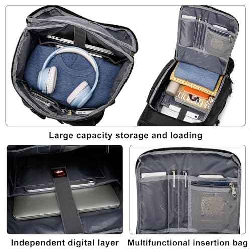 Asenlin Travel Backpack for Women Men,40L Extra Large Hiking Backpack 17 Inch Carry on Backpack Water Resistant for Casual Daypack Gym Backpack-Black