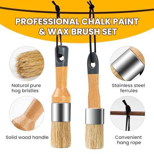 Chalk Paint Brush, 2 Pack Wax Brushes and Chalk Paint for Furniture DIY Art Crafts, Natural Bristle Round Oval Brush for All Painting and Waxing