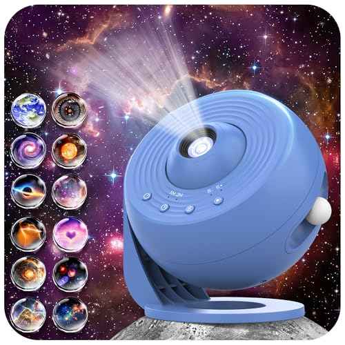 Galaxy Projector for Bedroom Pro Version, Upgraded Film Disc Star Projector for Kid 12 in 1 Planetarium Projector HD Image Adjustable Knob 360¡Æ Rotating 1/2h Timer Simple 4-Button Control