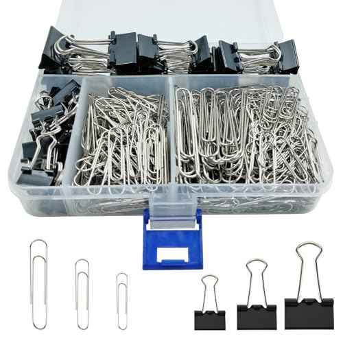 340 PCS Paper Clips and Binder Clips Assorted Sizes, Large Medium Small Silver Paperclips&Black Binder Clip Set for Home&School&Office Document Organizing,Supplies Desk Essentials in Container