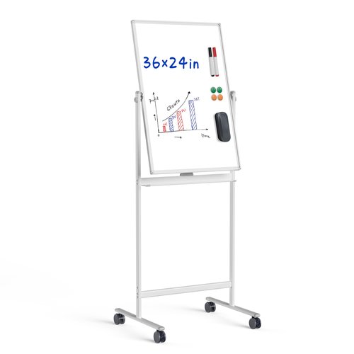 Rolling Whiteboard/w Height Adjustable, Mifuro 24 X 36 Large Portable Dry Erase Board with Stand and Wheels for Office,Classroom &School, White