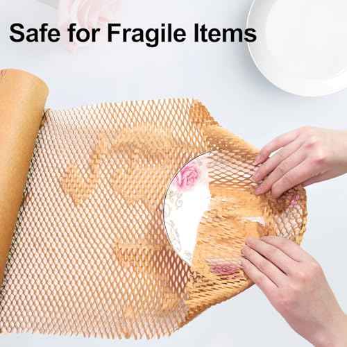 Dish Packing Kit Glassware Moving Supplies for Friagle Items 15"x500' Honeycomb Packing Paper Roll Recyclable Moving Paper with Fragile Stickers Alternative to Bubble Cushioning Wrap for Shipping