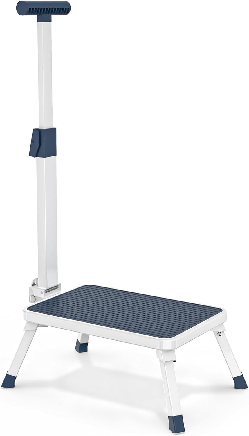 Skiennix Folding Step Stool - Metal Stepping Stool with Adjustable Handrail | 330 Lbs Capacity for Kitchen, Bathroom, Bedroom