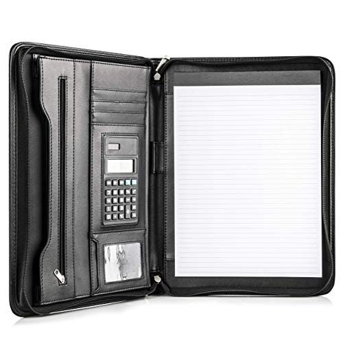 Cossini Black Vegan Leather Portfolio with Zipper & 10.1 Inch Tablet Sleeve – Business Organizer