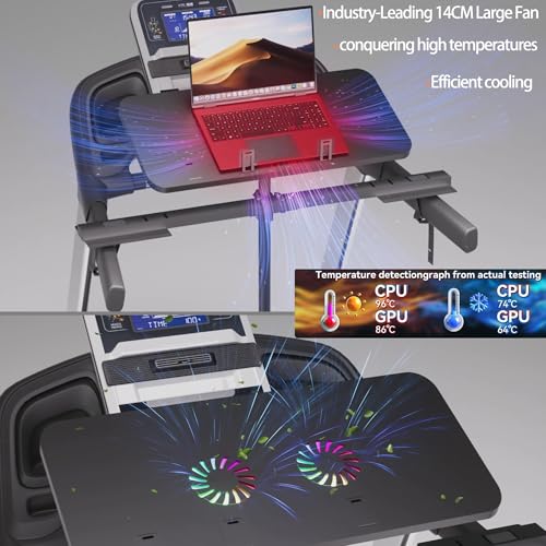 multifunctional Wooden Laptop Treadmill Desk with 2 cooling fan.Rolling Laptop Workstation Stand Cart Desk for Laptops, Books, Tablets, and Art, Made for Sofa,Treadmill,car,Bed,Chair,or Standing