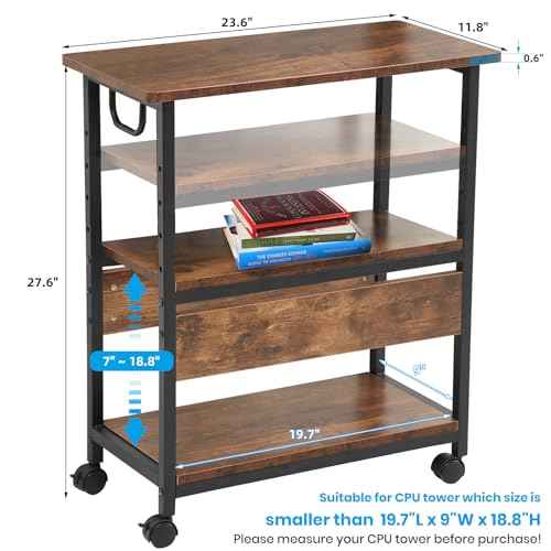 TooCust Computer Tower Stand Under Desk, Computer Tower and Printer Stand, 3-Tier PC Tower Floor Stand with Side Shelf, Printer Table for Home Office