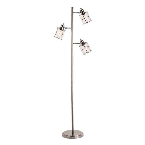 Catalina Lighting Modern 3 Light Floor Lamp with Adjustable Ribbed Glass Shades & Reading Light, 68", Classic Brushed Nickel