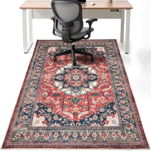 Office Chair Mat for Hardwood Tile Floor,48 "x60 Anti-Slip Under Desk Carpet Protector for Rolling Computer Chair Mat, Machine Washable Office Area Carpet (Fauxwool,Red)