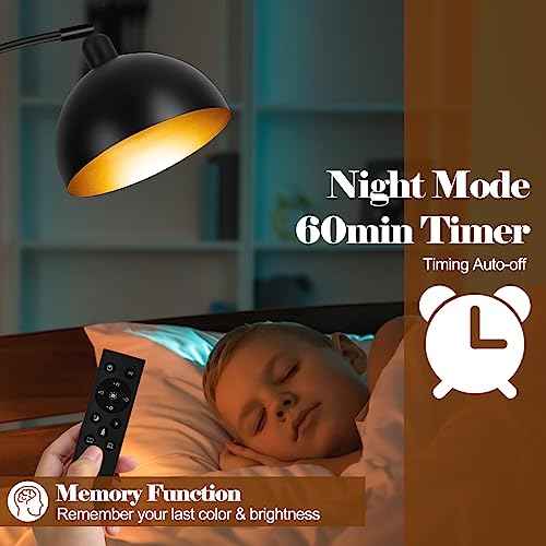 ¡¼Upgraded¡½Black Arc Floor Lamps for Living Room - Dimmable Arched Floor Lamp with Remote Control & 2700-6000K 9W LED Bulb Included, Modern Arch Standing lamp, Industrial Tall Lamp for Bedroom Reading