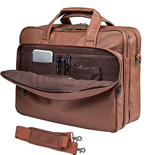 seyfocnia Brown Leather Laptop Bag 17.3 inch Messenger Briefcase for Men