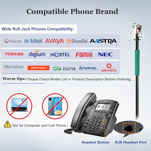 Callez RJ9 Telephone Headset Dual for Polycom Phone with Noise Cancelling Mic & Corded Office Phone Headset Compatible with Polycom Avaya Plantronics Mitel ShoreTel Digium Nortel Landline Phones