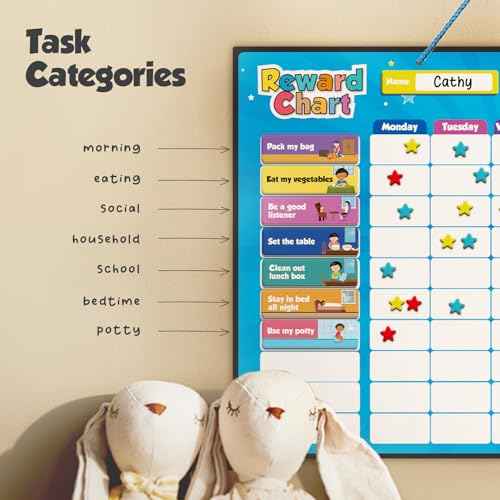 inamio Magnetic Kids Responsibility Reward Chart - Engaging 3D Stars & Chore Tasks - Behavior Chart for Home & School - Ideal for Ages 3-9, Multiple Kids