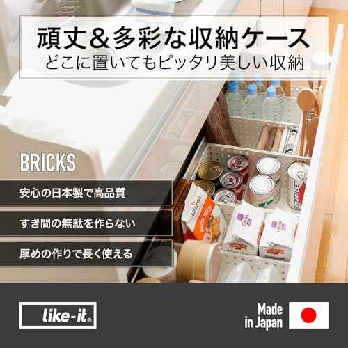 LIKE-IT 9016 Storage Box, Kitchen, Storage Case, Brix, 280, Wide, L, Approx. Width 8.3 x Depth 11.0 x Height 4.9 inches (21 x 28 x 12.5 cm), Clear, Made in Japan, Stackable Storage for Small Items,