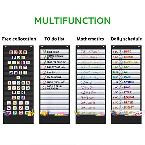 Godery Daily Schedule Pocket Chart Black with 18 Dry-Erase Cards - Classroom & Home Organizer