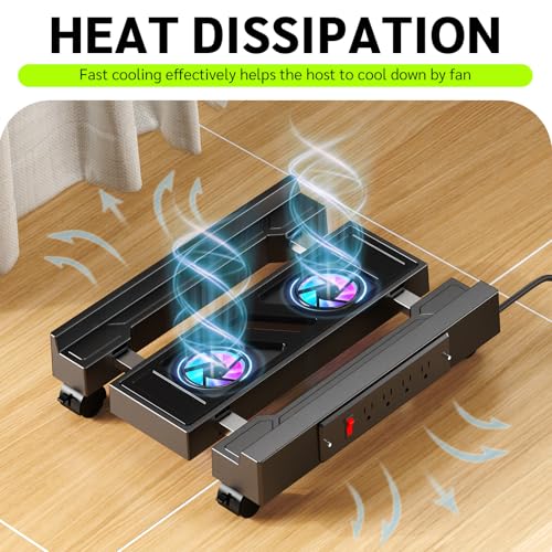CABTE Black Computer Tower Stand with Charging Station & Cooling System