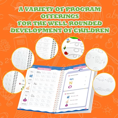 Reusable Kids Writing Practice Workbook Set with Grooved Tracing Pens - Early Learning