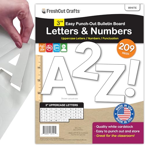 FreshCut Crafts White 3-Inch Bulletin Board Letters & Numbers, 209 Pieces