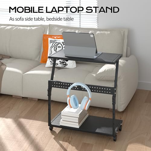 Tyfnry 24In Large PC Stand Black, 5-Level Height Adjustable CPU Holder Cart with Wheels & Hooks