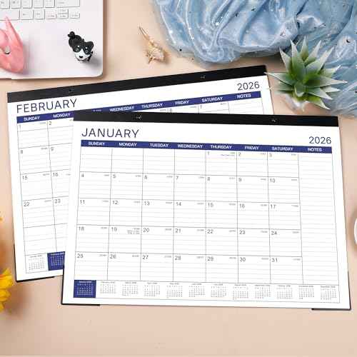2026 Desk Calendar - Desk Calendar 2026, Jan 2026 - Dec 2026, 17" x 12", 12 Monthly Desk/Wall Calendar, Thick Paper with Corner Protectors, Large Ruled Blocks - Blue