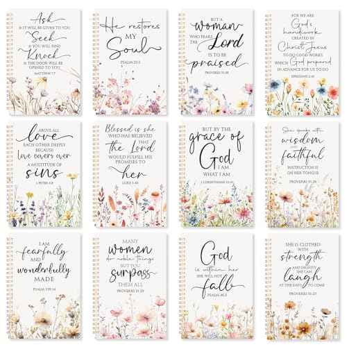 Supervitae 12 Pack Christian Gifts for Women Bulk Bible Verse Spiral Notebooks A5 Aesthetic Inspirational Religious Journals Prayer Notepad with Scriptures for Church Sunday School Teachers(Flowers)