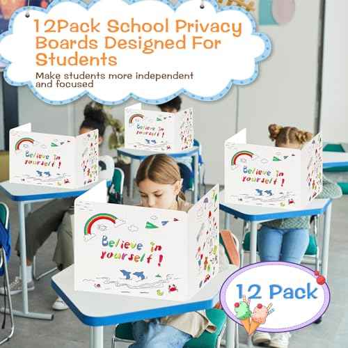 Privacy Boards for Student, 12 Pcs Desk Dividers for Students, Cardboard Privacy Folders, Privacy Shield Folder Boards, Classroom Divider Shield for School Teachers Home (Believe in Yourself)