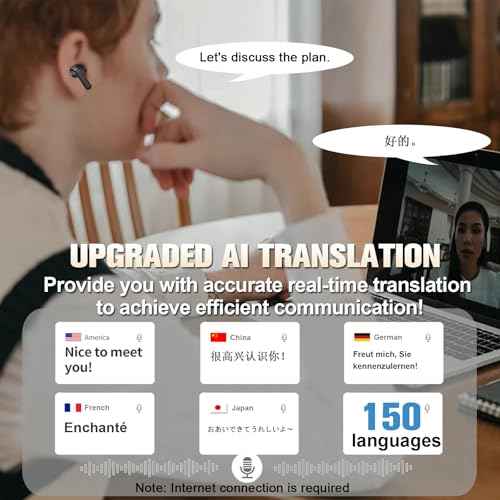 Wireless Bluetooth Touch Screen AI Language Translation Translating Earbuds In Real Time Active Noise Cancelling In Ear Headphones Smart Language Ear Translator Device ANC Earphones for Work Travel