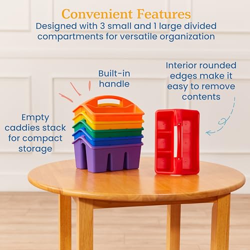 ECR4Kids 4-Compartment Small Caddy, Storage Organizer, Primary, 6-Pack
