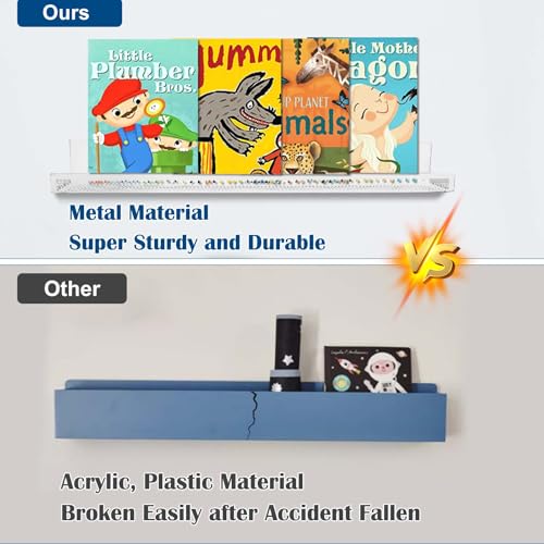 Mofuiry 2 Pack White Metal Magnetic Book Shelf for Whiteboards Classroom Storage