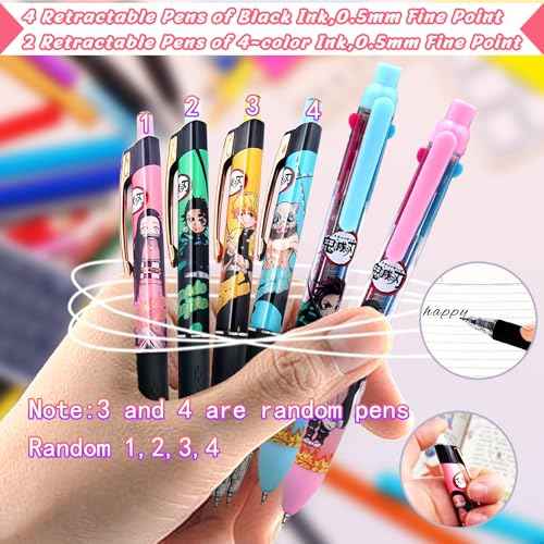 Anime Demon Merch Gifts£¬Kawaii Anime Stuff Cartoon Stationery Set School Supplies for Girls£¬Including Spiral Notebook Gel Pen Multicolor Pen Sticky Note...