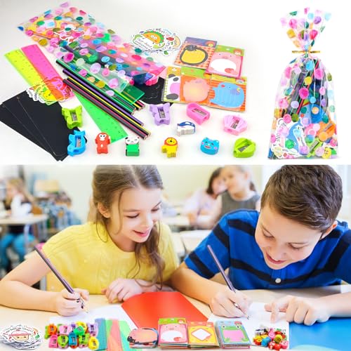 Stationery Party Packs, 24 Pack Birthday Goodie Bags for Kids with Pencils Rulers Erasers Perfect Classroom Rewards Student Gifts School Class Goodie Bag Return Gifts