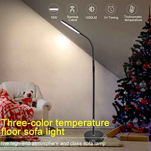 LED Floor Lamp, Bright Reading Lamp with 1H Timer, 2700K-6500K Brightness Adjustable Gooseneck Standing Lamp with Remote and Touch Control for Living Room Study Living Room Dining Room Studio