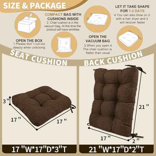 BUYUE Chair Cushion Set for Rocking Chair, Back Pillow & Seat Cushion with Ties, Original Woven Fabric Non-Slip Chair Pads for Elderly Sitting, Chocolate