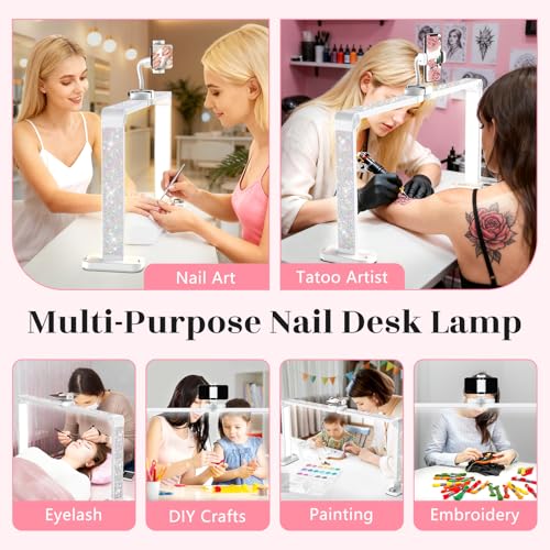 Yokilly 48W Half Moon Light: 34" Shadow-Free Half Moon Light for Desk Salon - Foldable LED Desk Lamp with Stepless Brightness 3000K-6500K for Manicurist Nail Tech (White Diamond, Large)