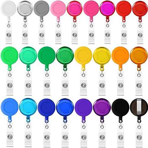 Harloon 150 Pcs Badge Reels Retractable Badges Holder Back to School Retractable ID Clip 27.6 Inches Hanging Holder Reels for Teacher Students ID Keychain Whistles Lanyards, 25 Colors