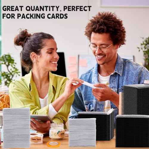 302 Pcs Trading Card Shipping Protector Set Include 200 Precut Plastic Inserts Card Mailers 100 Poly Bubble Mailers Padded Envelopes and 2 Masking Tape (Black,5.5 x 6.3 Inch)