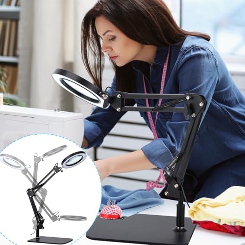Dylviw 20-Inch Stand & Clamp LED Magnifying Desk Lamp with Real Glass Lens