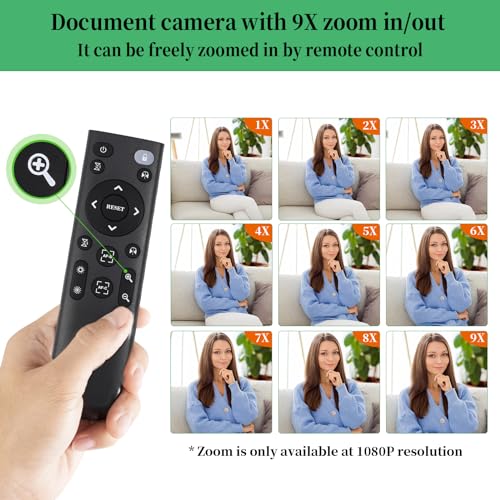 Kitchbai 12MP USB Document Camera with 9X Zoom & Remote Control for Classroom & Live Demos