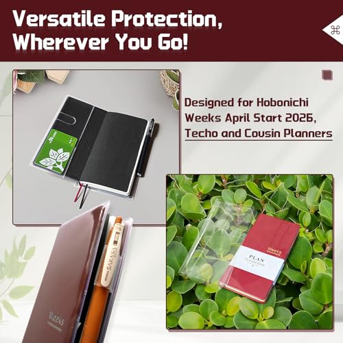 Clear PVC Book Cover for Hobonichi Weeks 2026, 8.19x7.68 Inch, 1-Pack with Pen Loop & Pockets