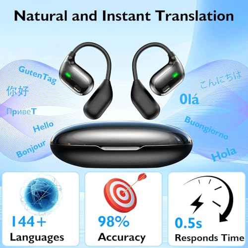 AI Real-Time Translation Earbuds | 2025 AI Translator Device with 144 Languages for iOS/Android | 3 in 1 Wireless Earbuds for Travel/Business/Learning