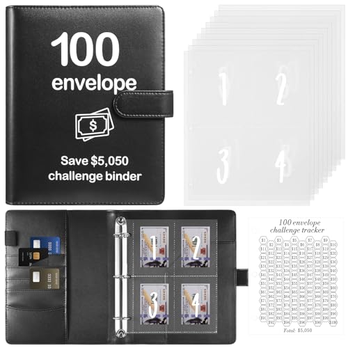 Magnetic Black Money Saving Challenge Binder with Laminated Tracker & Cash Envelopes
